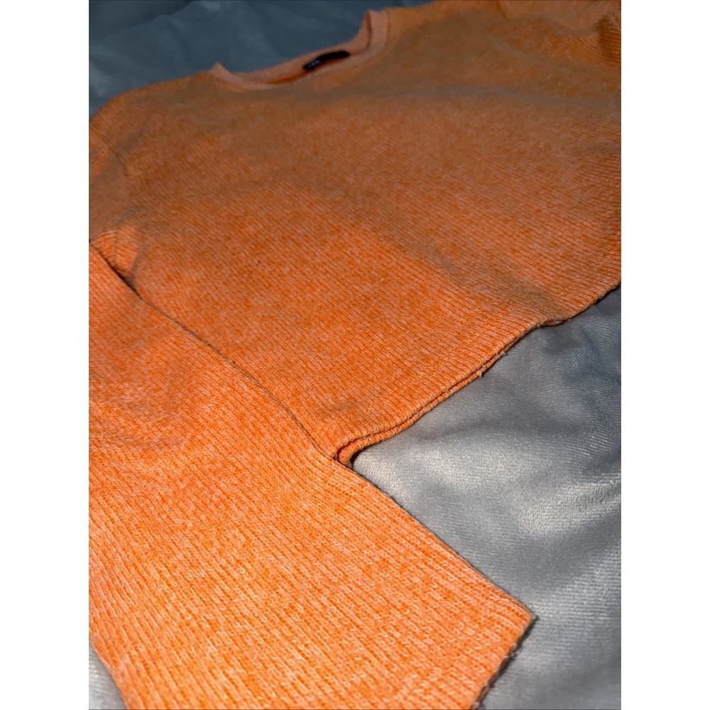 Zara‎ Cropped Boxy Sweater Women's Medium Soft Rib Knit Crew Neck Mango Orange